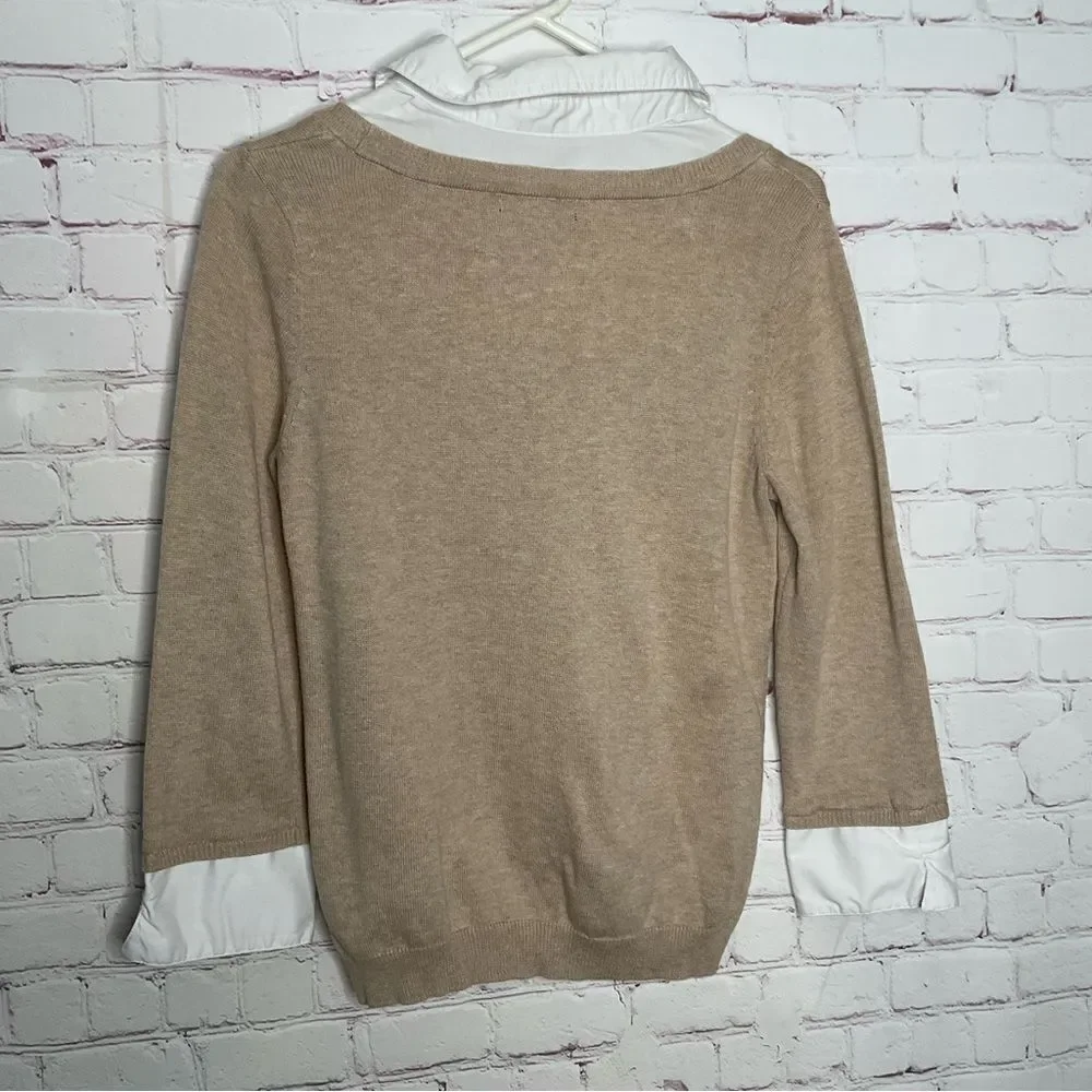 Notations Womens Sweater Faux Collar‎ Cuff Knit Owl Print Top